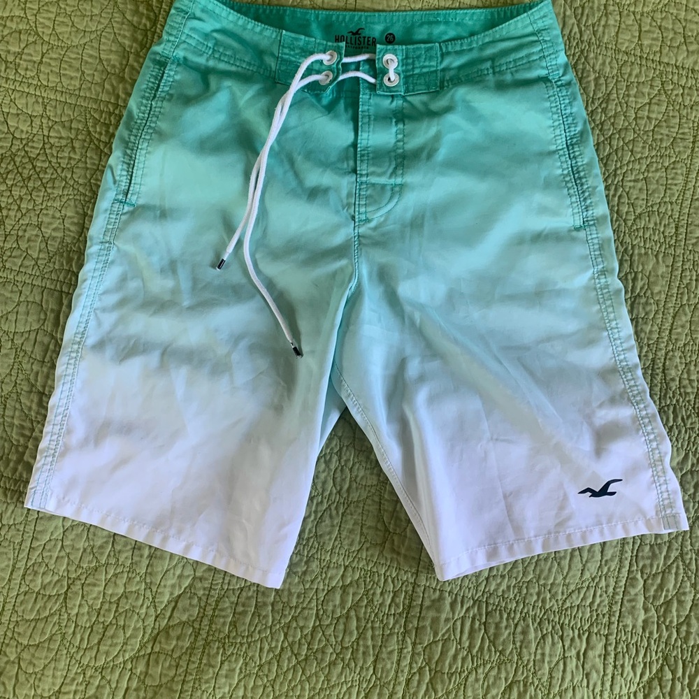 Hollister Men's Aqua and White Board Shorts